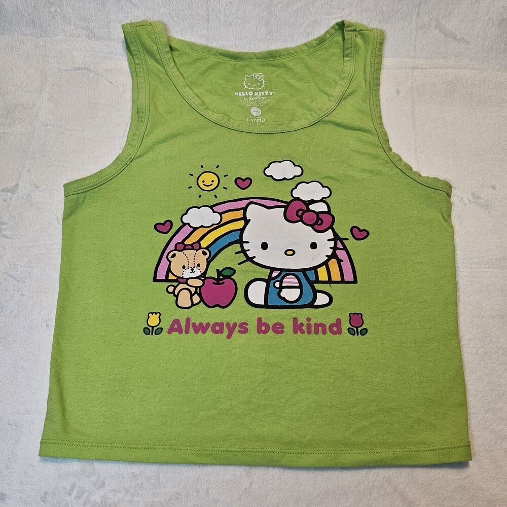 Cute Hello Kitty Lime Green Juniors L Tank Top Always Be Kind Rainbow See Note